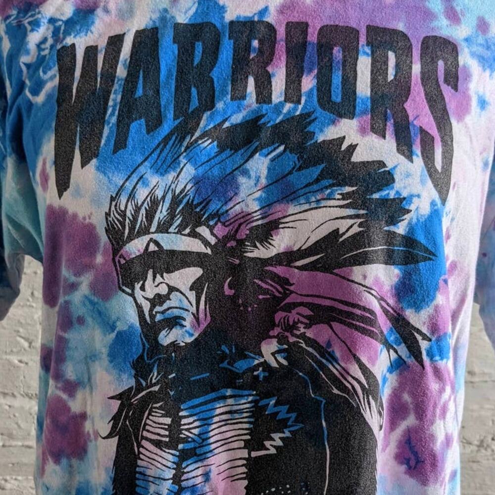 Retro 70s Pastel Tiedye Psychedelic NEFF Warriors Graphic Print Oversize Tee - Picture 4 of 7